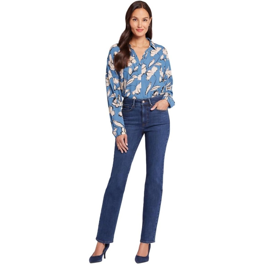 NYDJ Womens Marilyn Straight-Leg High-Waist Jeans Medium‎ Wash Size 14